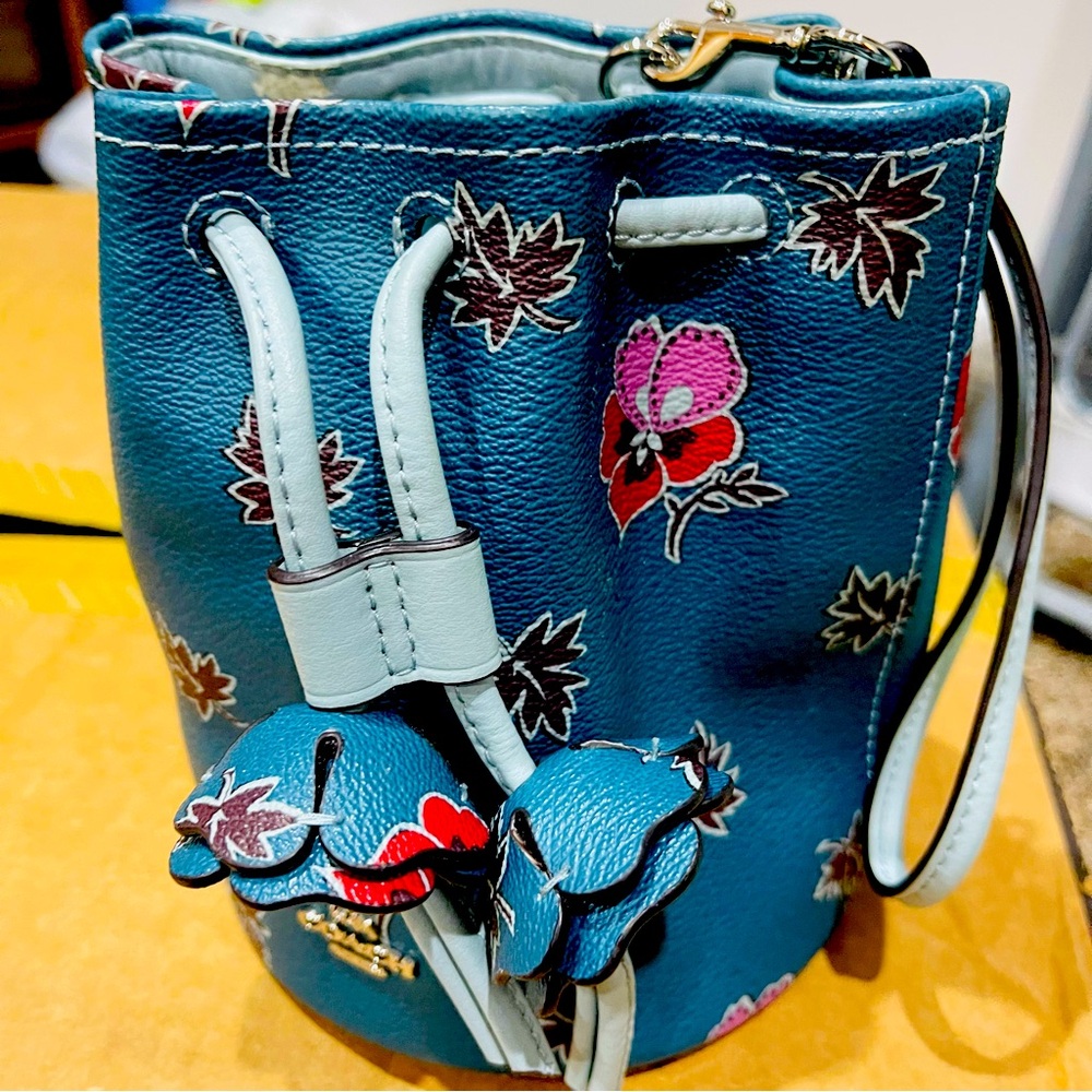 Coach Floral Blue Bucket Bag Wristlet